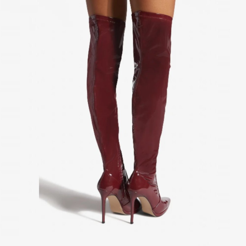 🆕 Over The Knee Burgundy Stiletto Boots 8.5 - Picture 3 of 9
